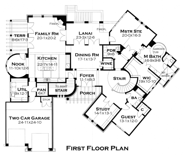 Floor Plan First Story of Mediterranean Plan #117-1122