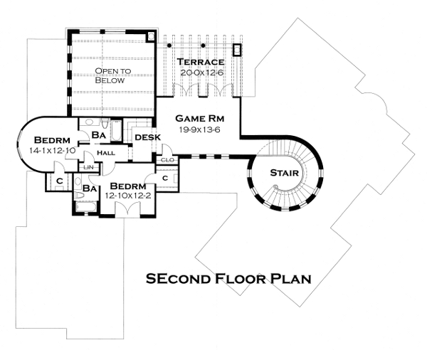Floor Plan Second Story of Mediterranean Plan #117-1122
