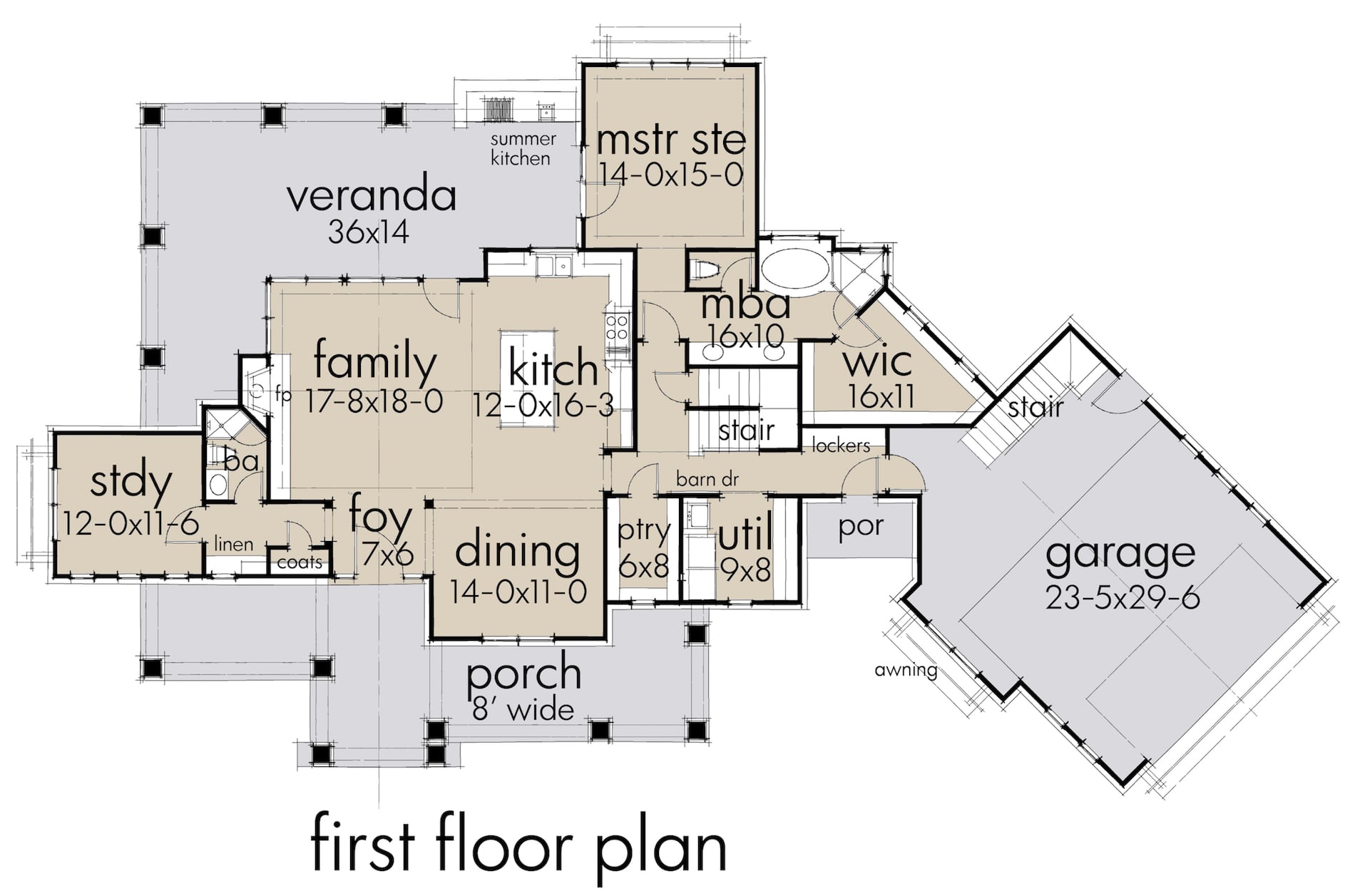 Floor Plan First Story of Farmhouse Plan #117-1124