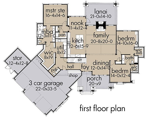 Floor Plan First Story of Cottage Plan #117-1126