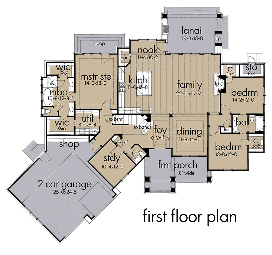 Floor Plan First Story of Country Plan #117-1128