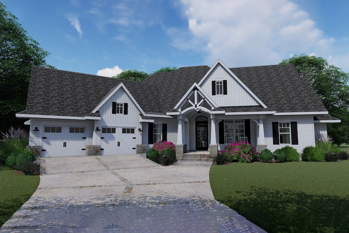 Country Craftsman style home plan (ThePlanCollection: House Plan #117-1128)