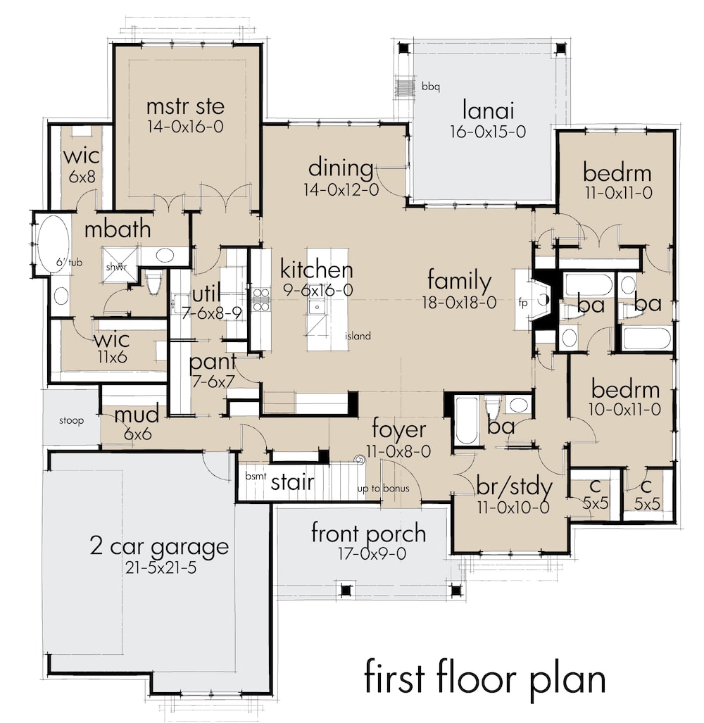Floor Plan Main Level of Cottage Plan #117-1130