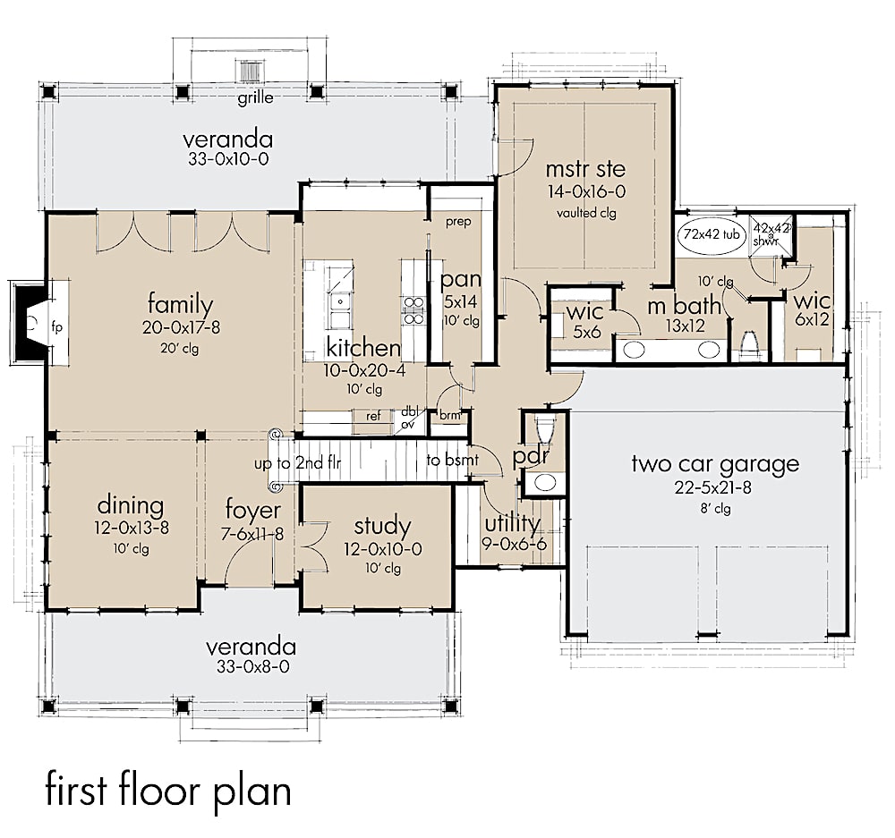 Floor Plan Main Level of Country Plan #117-1133