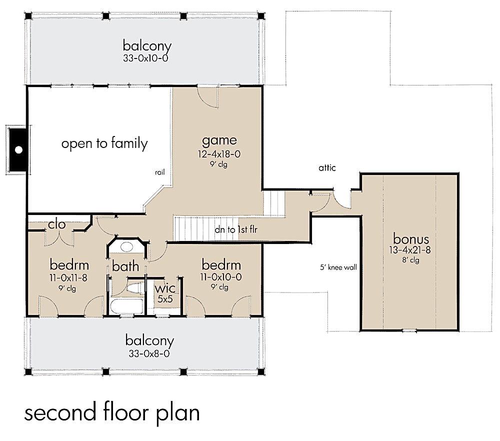 Floor Plan Upper Level of Country Plan #117-1133