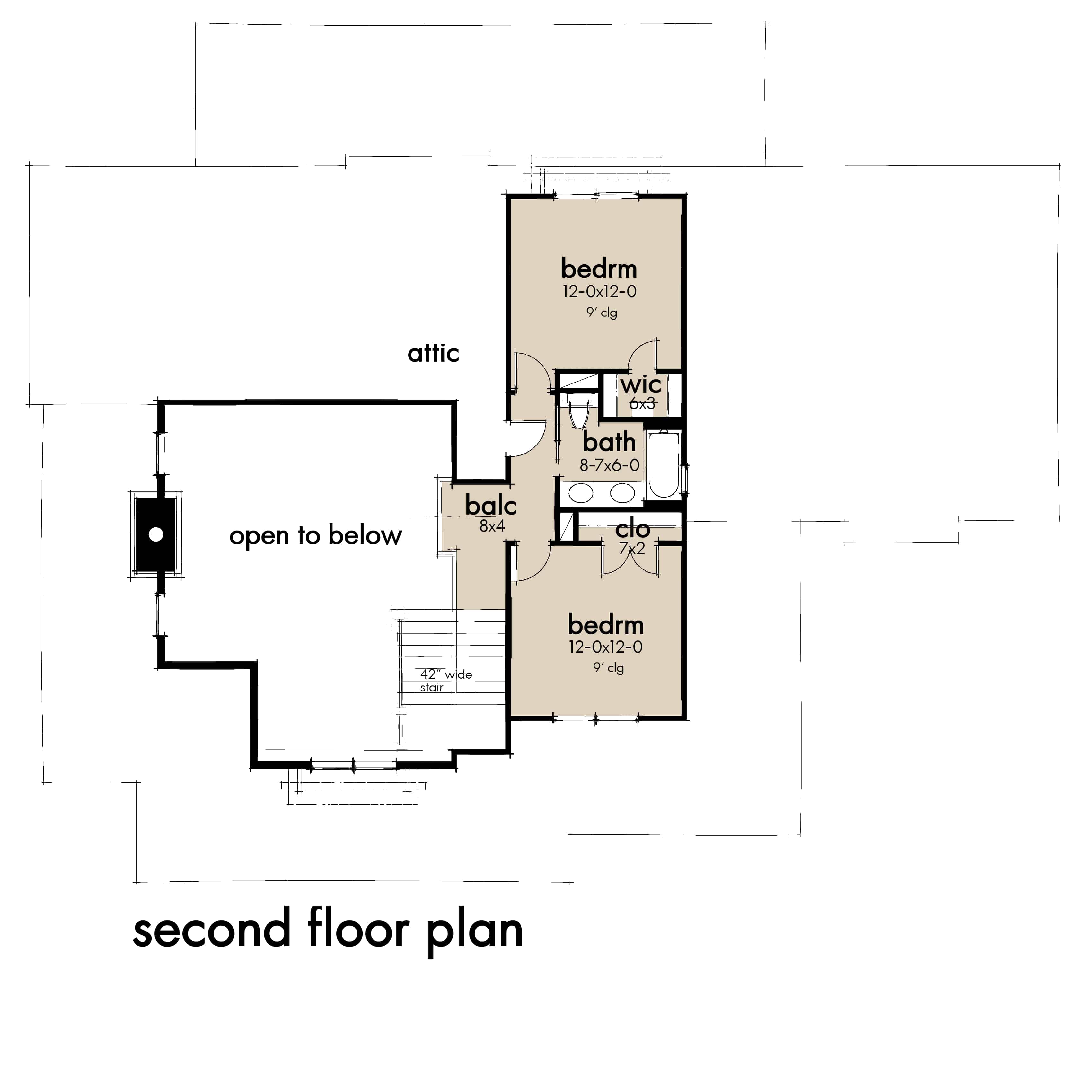 Floor Plan Upper Level of Farmhouse Plan #117-1134