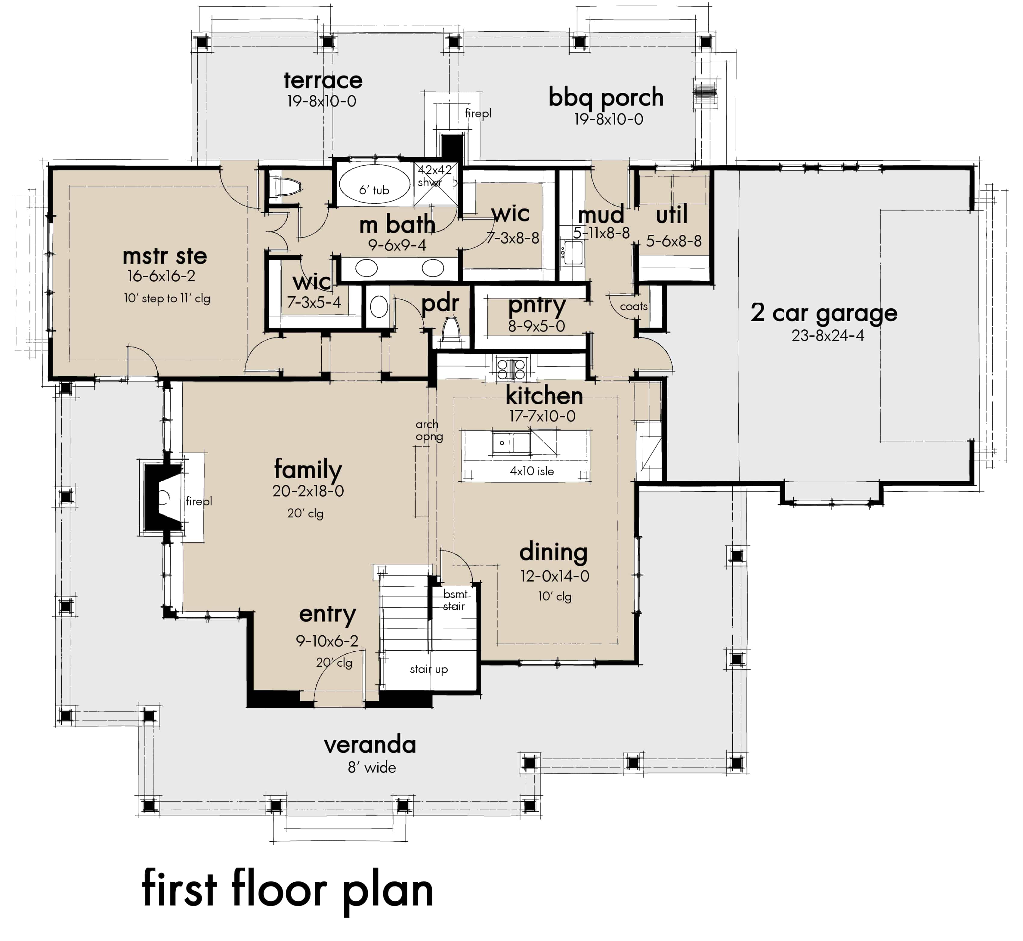 Floor Plan Main Level of Farmhouse Plan #117-1134