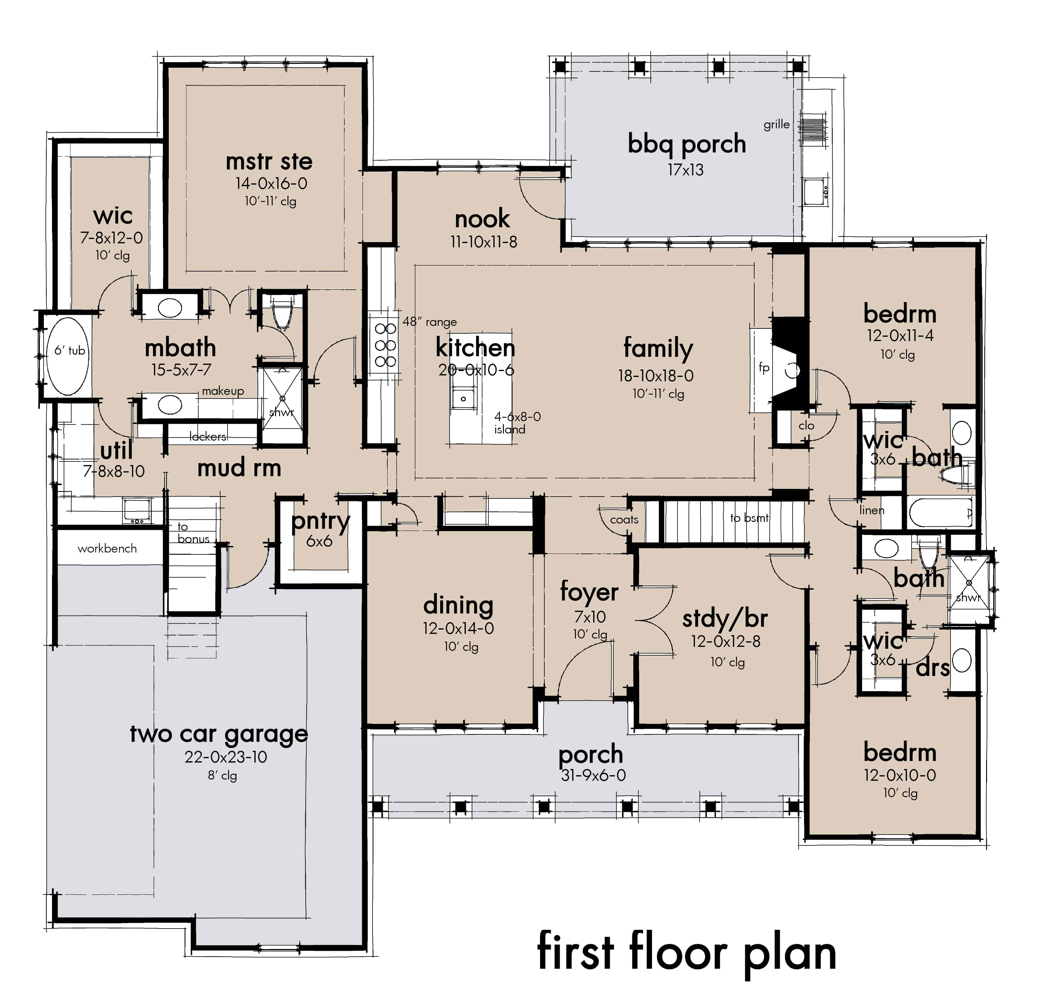 Floor Plan Main Level of Craftsman Plan #117-1135