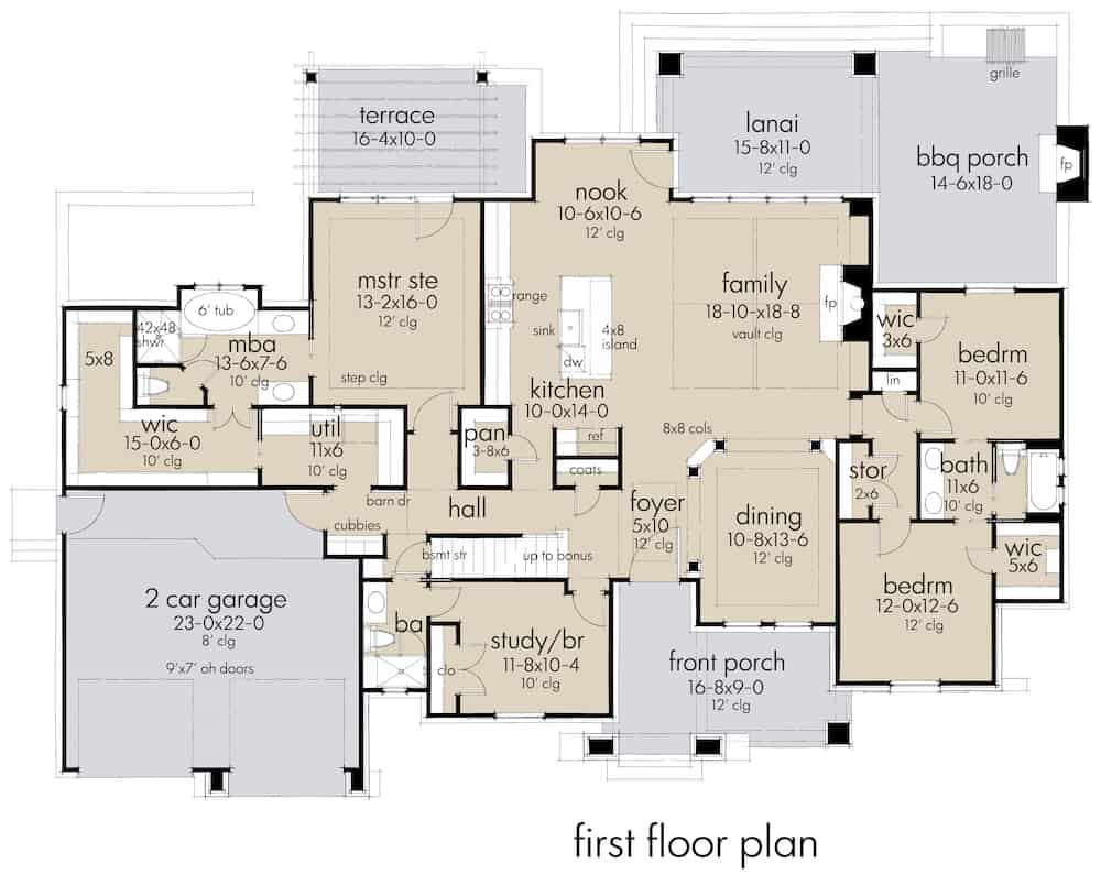 Floor Plan Main Level of European Plan #117-1136
