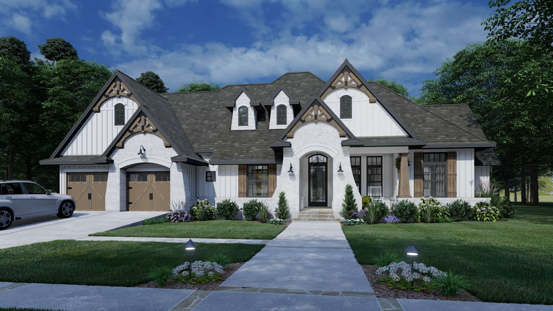 Front elevation of European home (ThePlanCollection: House Plan #117-1136)