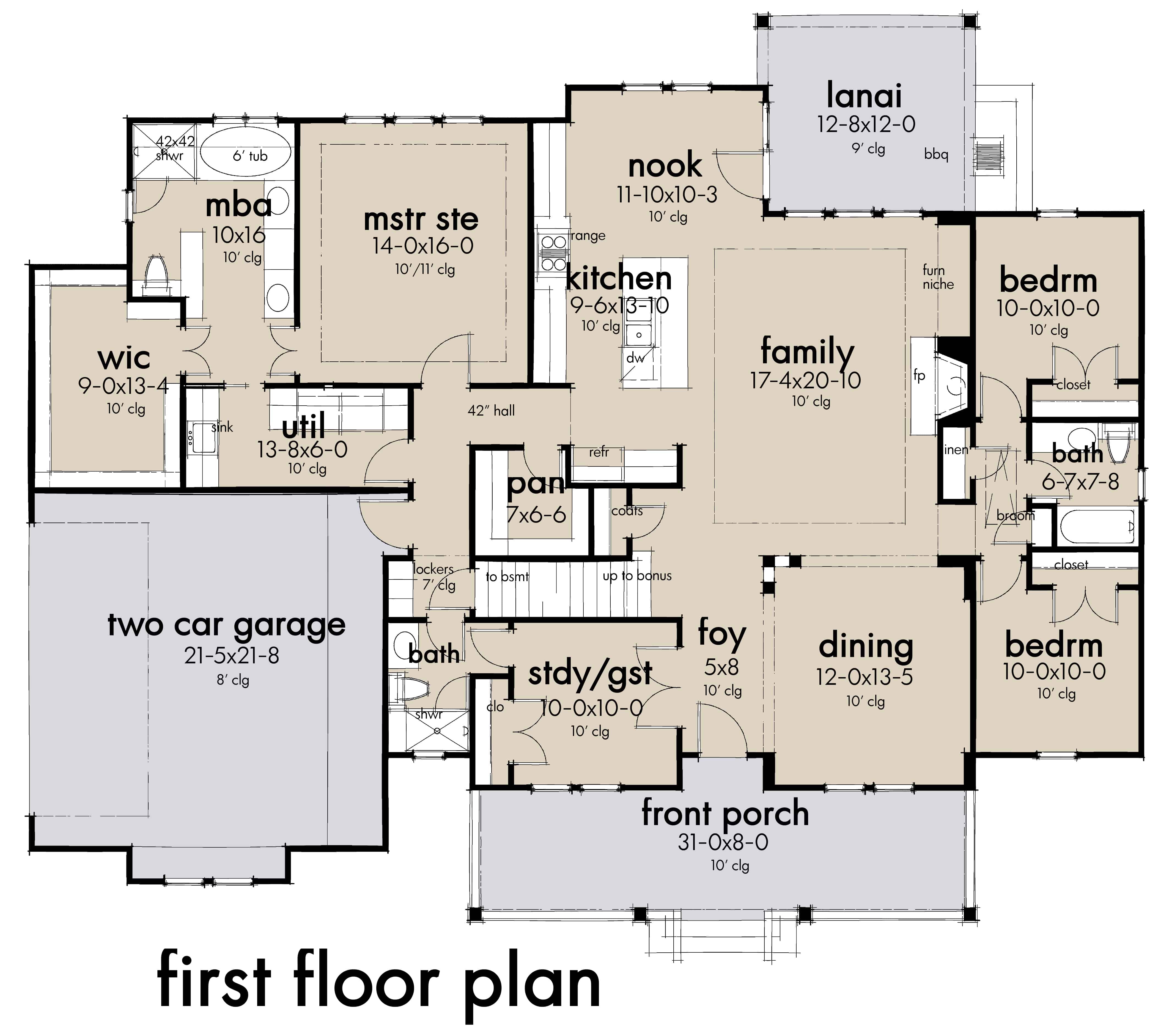 Floor Plan Main Level of Ranch Plan #117-1137