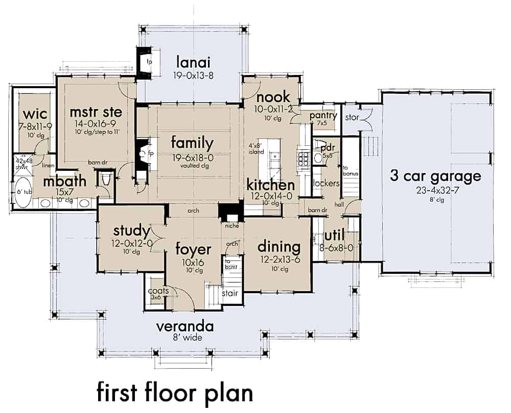 Floor Plan Main Level of Farmhouse Plan #117-1138