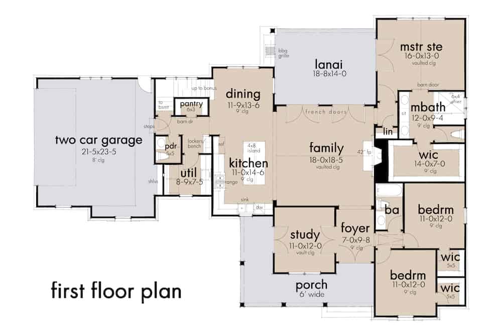 Floor Plan Main Level of Farmhouse Plan #117-1139