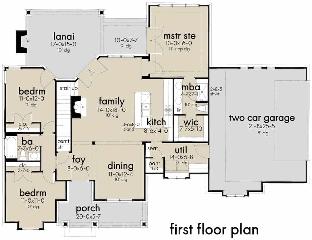 Floor Plan Main Level of Ranch Plan #117-1140
