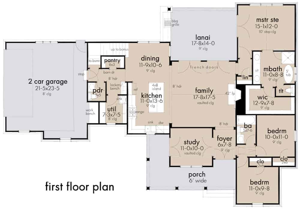 Floor Plan Main Level of Ranch Plan #117-1141