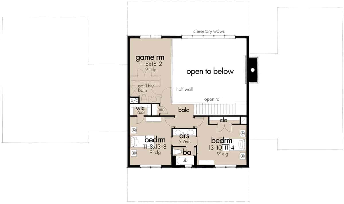 Upper Level of Farmhouse Plan #117-1144