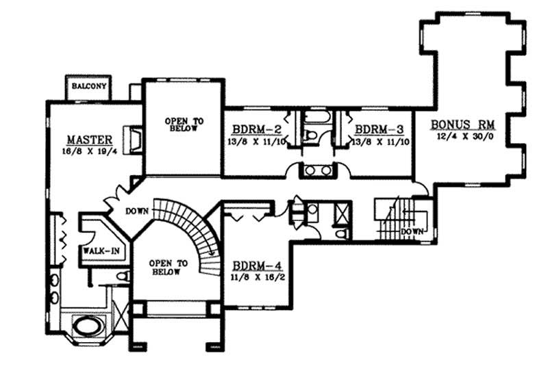 Floor Plan Second Story of European Plan #119-1007