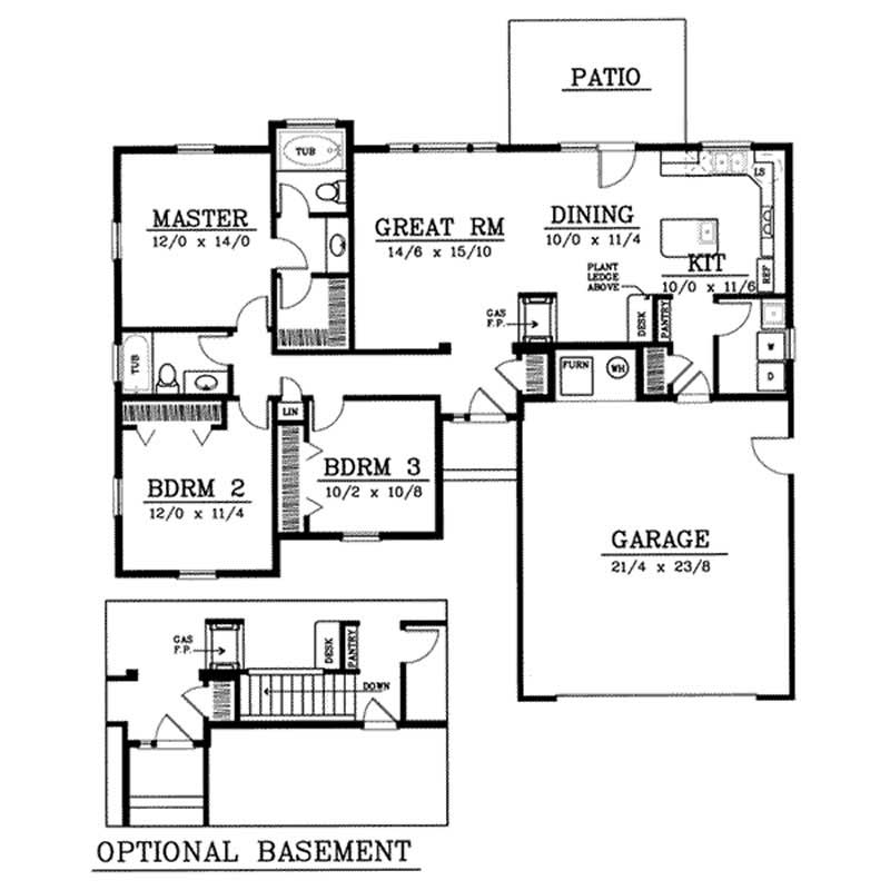 Floor Plan First Story of Ranch Plan #119-1012