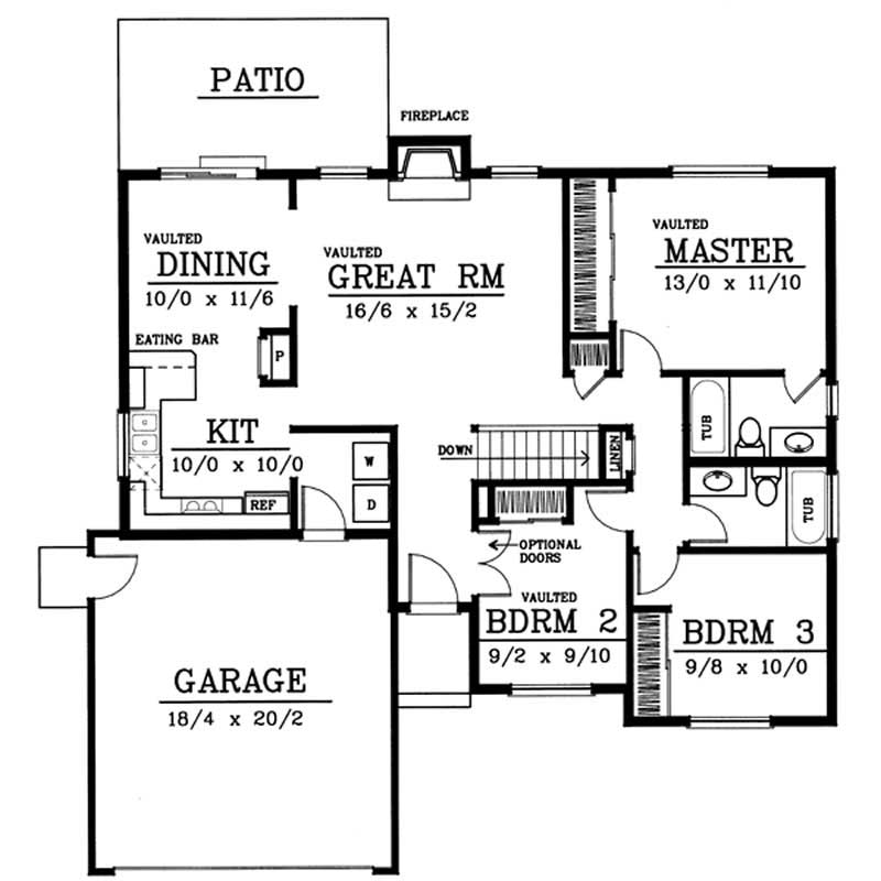 Floor Plan First Story of Ranch Plan #119-1013