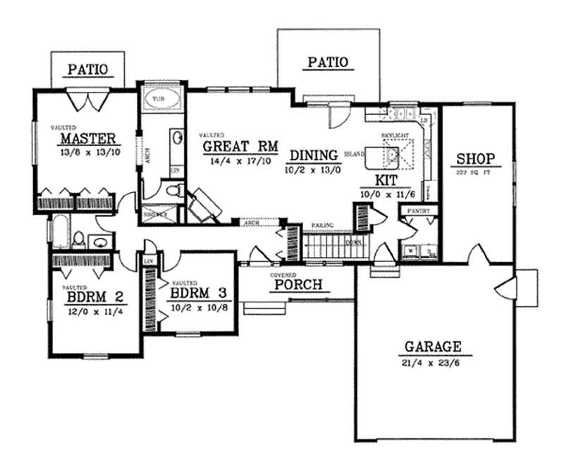 Floor Plan Main Level of Ranch Plan #119-1025
