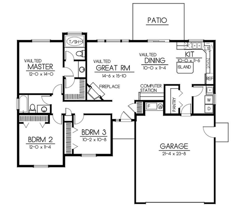 Floor Plan First Story of Ranch Plan #119-1032