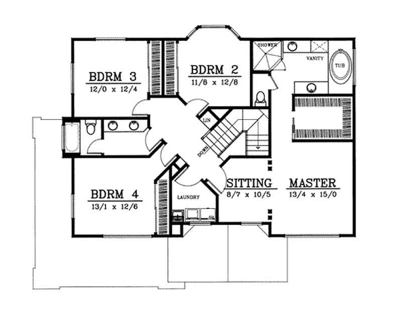 Floor Plan Second Story of Coastal Plan #119-1035