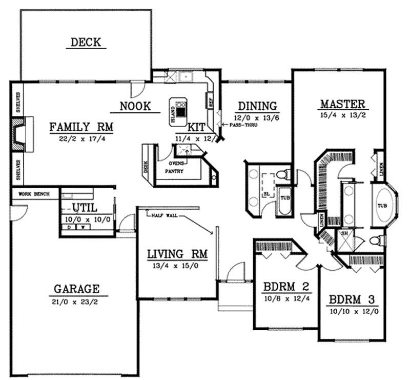 Floor Plan First Story of Ranch Plan #119-1041