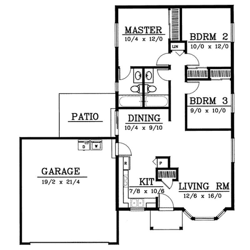 Floor Plan First Story of Ranch Plan #119-1042