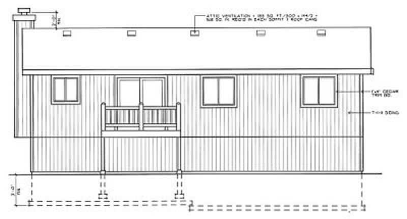 Home Plan Rear Elevation of this 4-Bedroom,1183 Sq Ft Plan -119-1048
