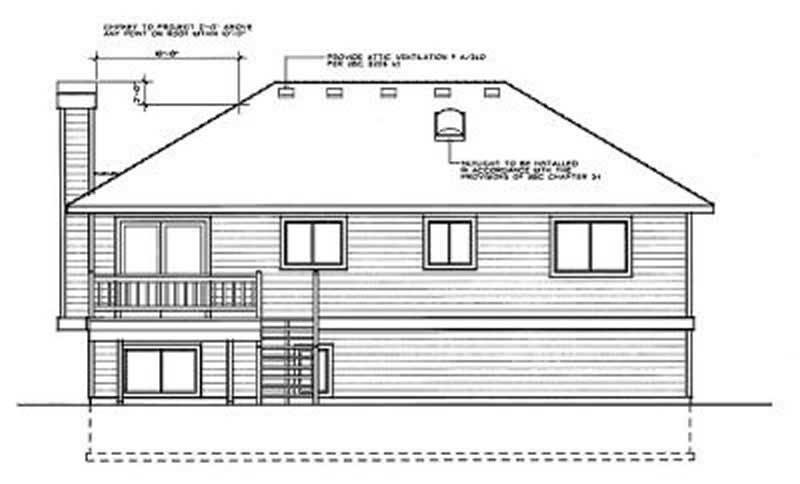 Home Plan Rear Elevation of this 3-Bedroom,1143 Sq Ft Plan -119-1050