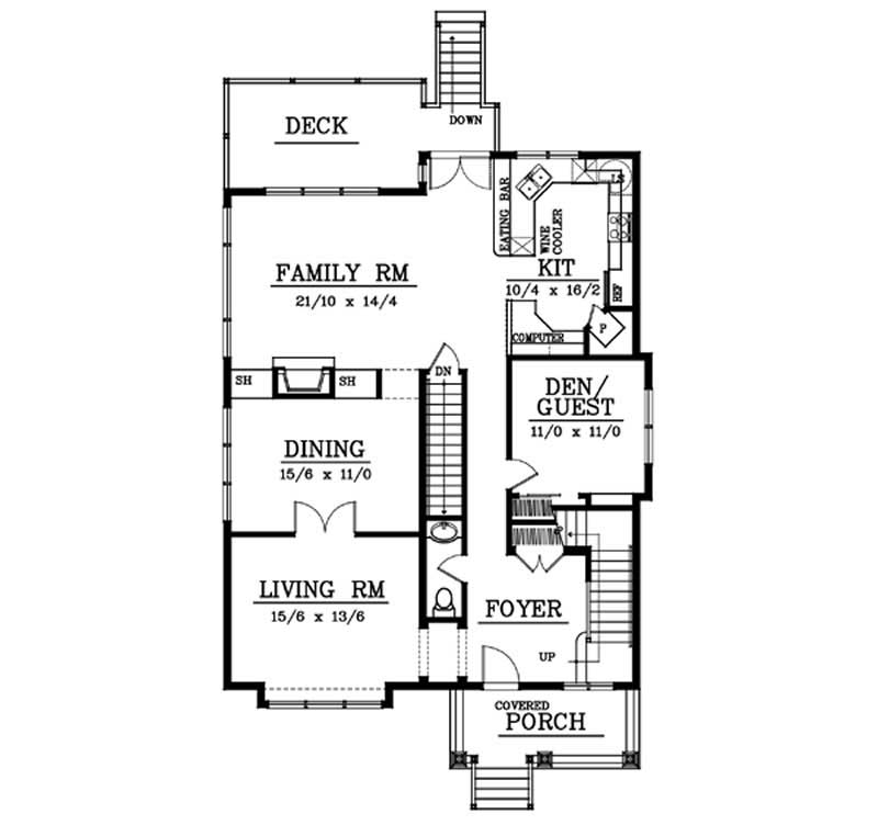 Floor Plan First Story of Ranch Plan #119-1054