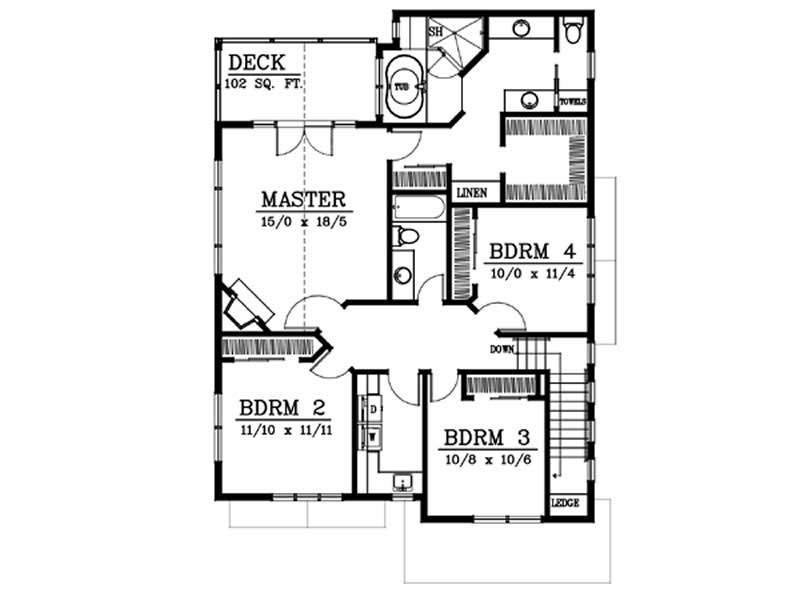 Floor Plan Second Story of Ranch Plan #119-1054