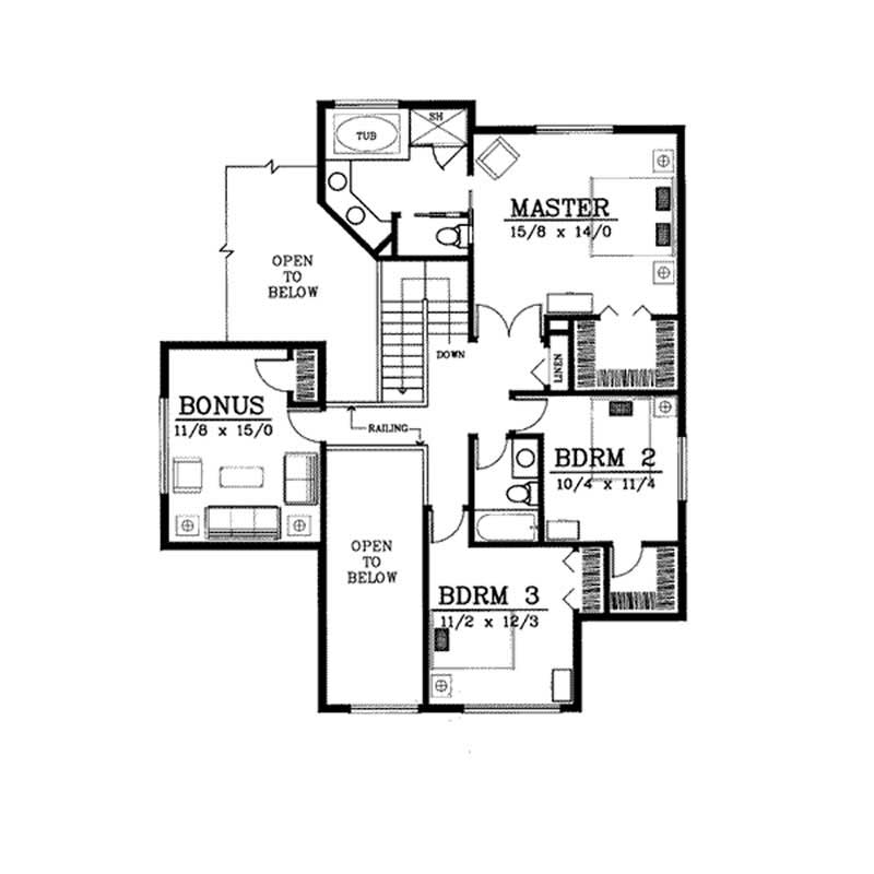 Floor Plan Second Story of Ranch Plan #119-1056