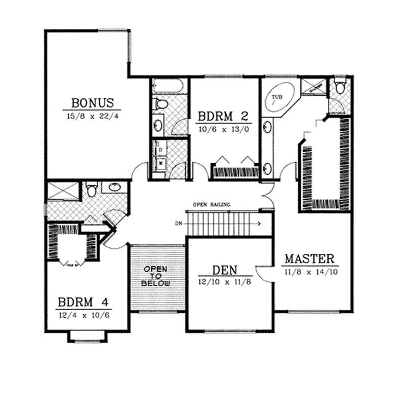 Floor Plan Second Story of Country Plan #119-1057