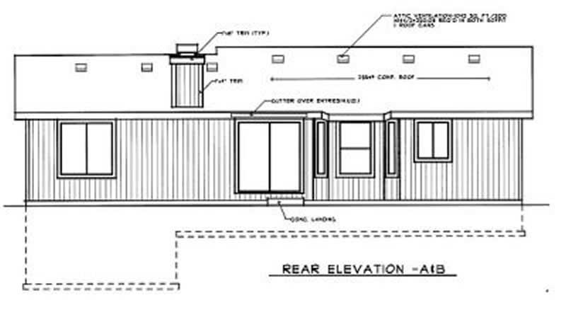 Home Plan Rear Elevation of this 3-Bedroom,1135 Sq Ft Plan -119-1065