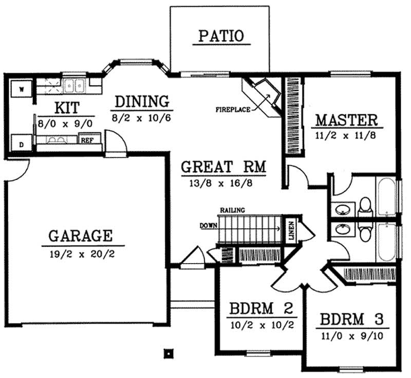 Floor Plan First Story of Ranch Plan #119-1065