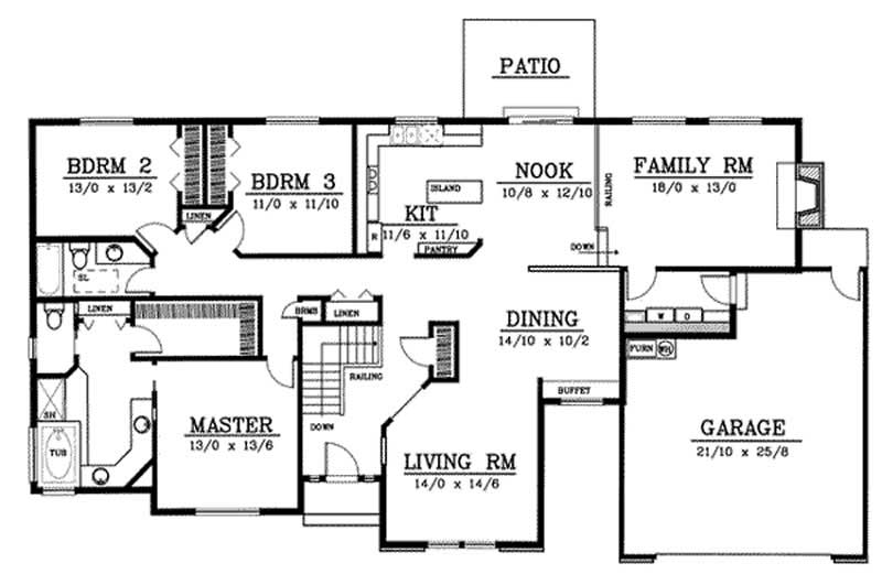 Floor Plan First Story of Ranch Plan #119-1090