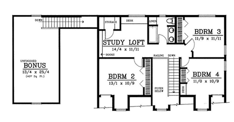 Floor Plan Second Story of Country Plan #119-1100