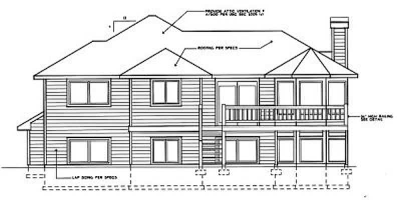 Home Plan Rear Elevation of this 5-Bedroom,1364 Sq Ft Plan -119-1101