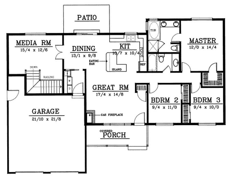 Floor Plan First Story of Ranch Plan #119-1105