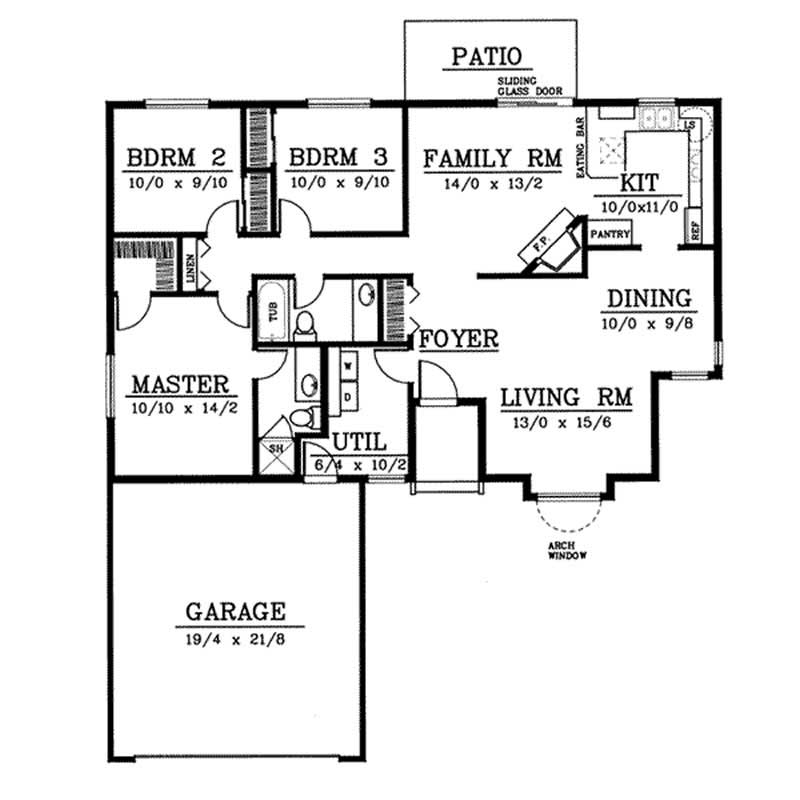 Floor Plan First Story of Ranch Plan #119-1119