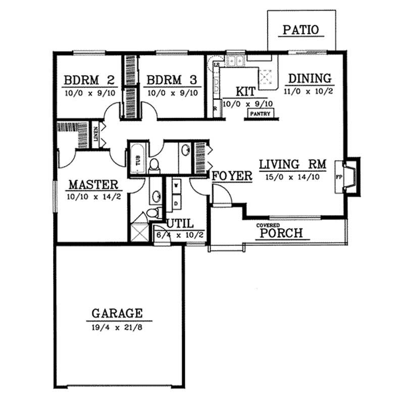 Floor Plan First Story of Ranch Plan #119-1123