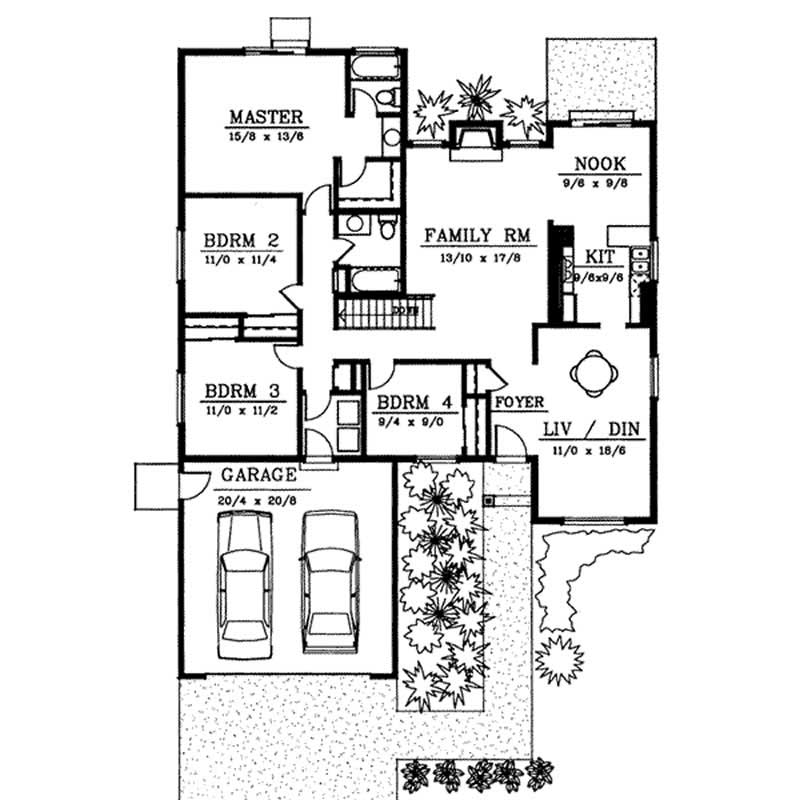 Floor Plan First Story of Ranch Plan #119-1127