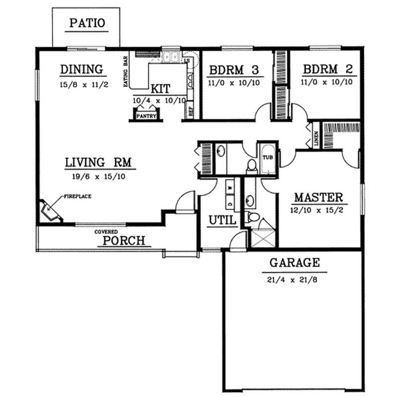 Floor Plan First Story of Ranch Plan #119-1135