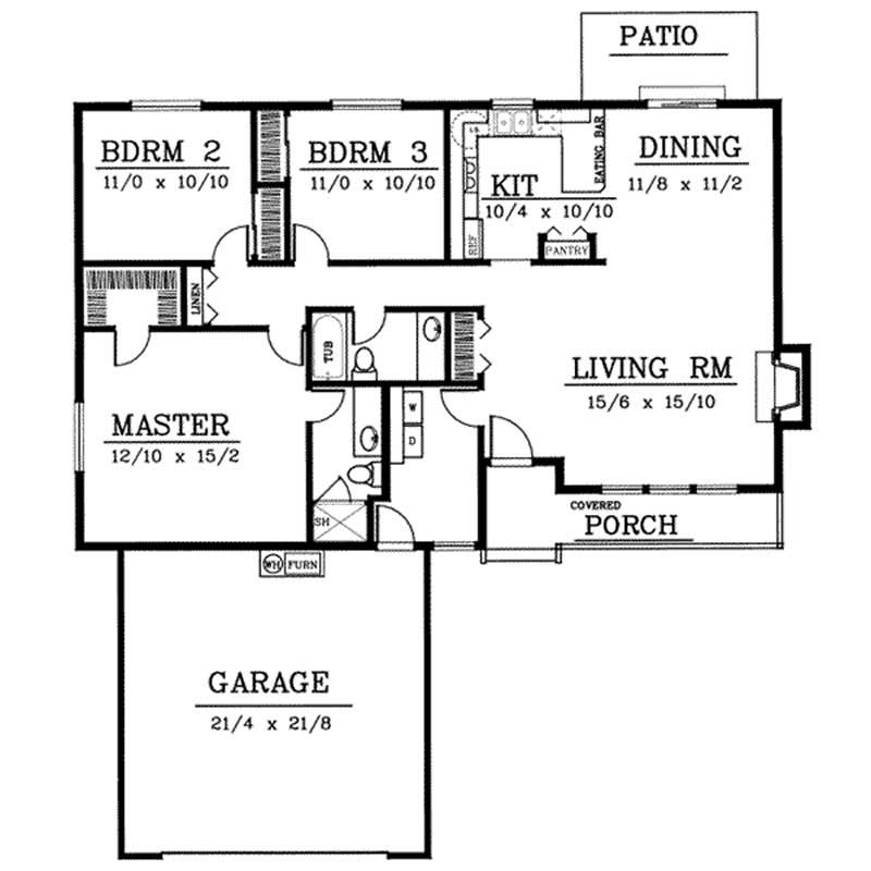 Floor Plan First Story of Ranch Plan #119-1136