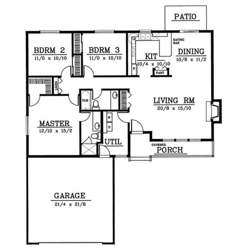 Floor Plan First Story of Ranch Plan #119-1138