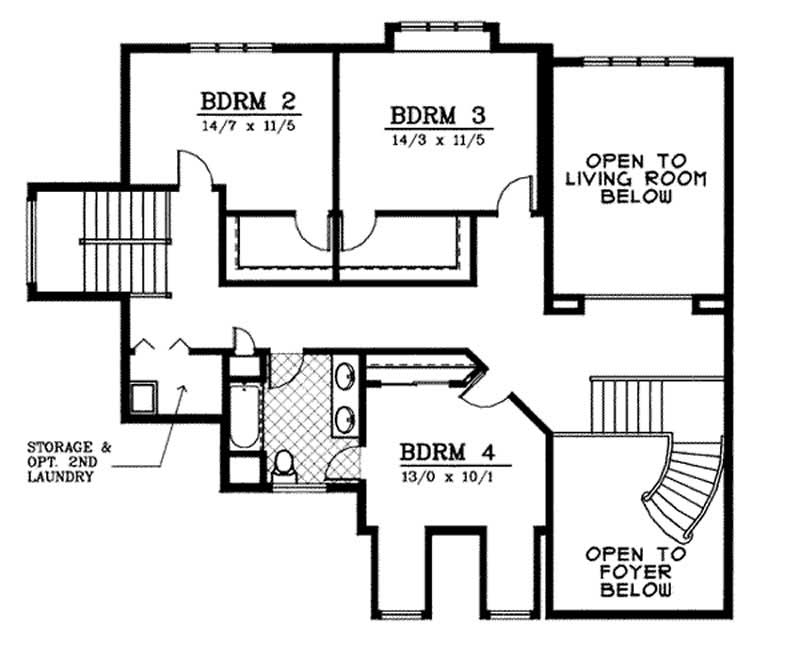 Floor Plan Second Story of Country Plan #119-1145