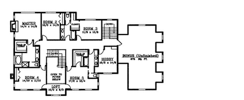 Floor Plan Second Story of Colonial Plan #119-1146