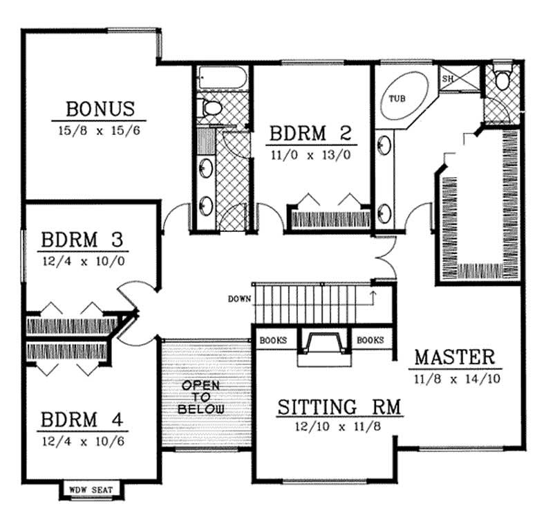 Floor Plan Second Story of Colonial Plan #119-1148