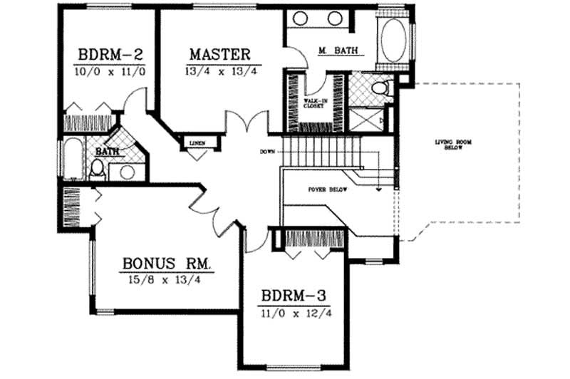 Floor Plan Second Story of Country Plan #119-1150